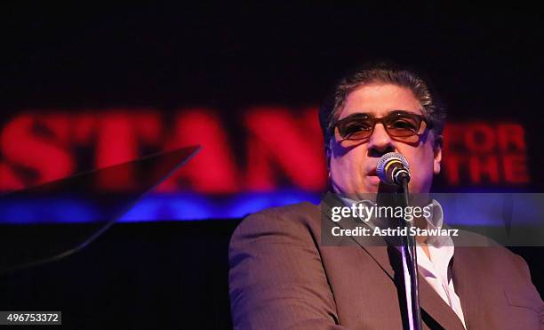 Actor Vincent Pastore speaks on stage at the Veteran's Day Benefit Concert hosted by Stand For The Troops at The Concert Hall at New York Society For...