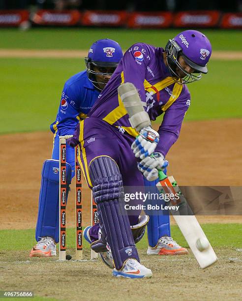 Kumar Sangakkara of Sachin's Blasters during action at the Cricket All-Stars Series at Minute Maid Park on November 11, 2015 in Houston, Texas.