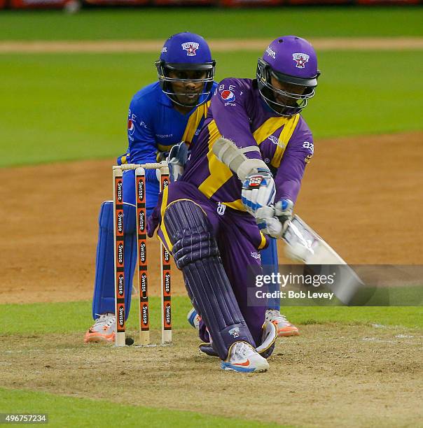 Kumar Sangakkara of Sachin's Blasters during action at the Cricket All-Stars Series at Minute Maid Park on November 11, 2015 in Houston, Texas.