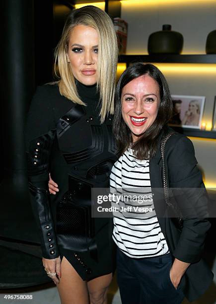 Personality Khloe Kardashian and makeup artist Sabrina Bedrani attend The Hollywood Reporter's Beauty Dinner at The London West Hollywood on November...