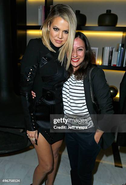 Personality Khloe Kardashian and makeup artist Sabrina Bedrani attend The Hollywood Reporter's Beauty Dinner at The London West Hollywood on November...