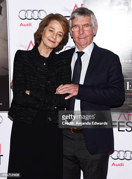 Actress Charlotte Rampling and actor Tom Courtenay arrive at the AFI FEST 2015 Presented by Audi Tribute to Charlotte Rampling and Tom Courtenay...