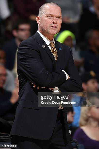 Head coach Michael Malone of the Denver Nuggets leads his team against the Milwaukee Bucks at Pepsi Center on November 11, 2015 in Denver, Colorado....