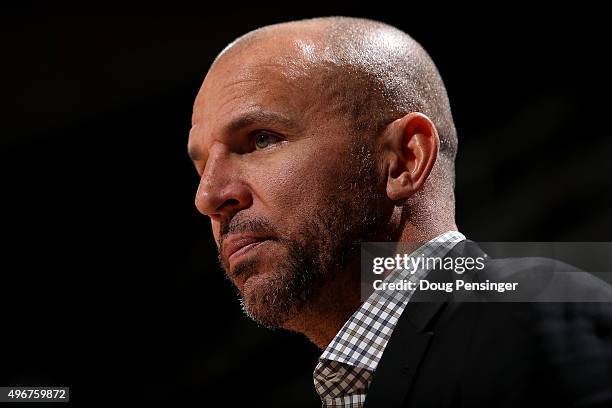 Head coach Jason Kidd of the Milwaukee Bucks leads his team against the Denver Nuggets at Pepsi Center on November 11, 2015 in Denver, Colorado. The...