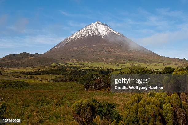 View of Pico Volcano, with 2,351 m the highest mountain in Portugal, on Pico Island in the Azores, Portugal.