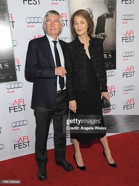 Actors Tom Courtenay and Charlotte Rampling arrive at the AFI FEST 2015 Presented by Audi Tribute to Charlotte Rampling and Tom Courtenay event at...