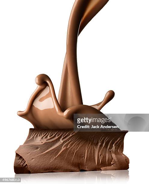 chocolate pour & chocolate chunk - chocolate stock pictures, royalty-free photos & images