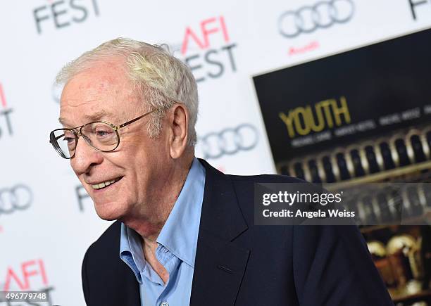 Actor Michael Caine arrives at the AFI FEST 2015 Presented by Audi Screening of Fox Searchlight Pictures' "Youth" at the Egyptian Theatre on November...