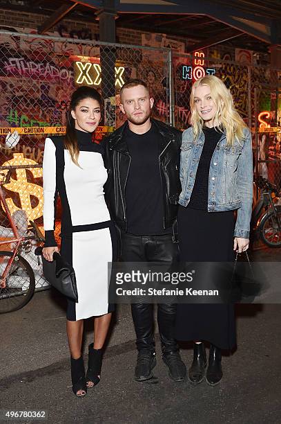 Actress Jessica Szohr, fashion designer August Getty and model Jessica Stam attend the August Getty Atelier SS 2016 'The Thread Of Man' Presentation...