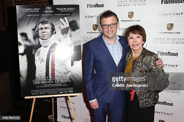 John McKenna and Neile Adams McQueen attend the US Premiere, "Steve McQueen: The Man & Le Mans" at Laemmle NoHo 7 on November 11, 2015 in North...