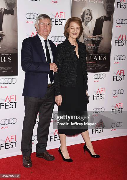 Actor Tom Courtenay and actress Charlotte Rampling arrive at the AFI FEST 2015 Presented by Audi Tribute to Charlotte Rampling and Tom Courtenay...