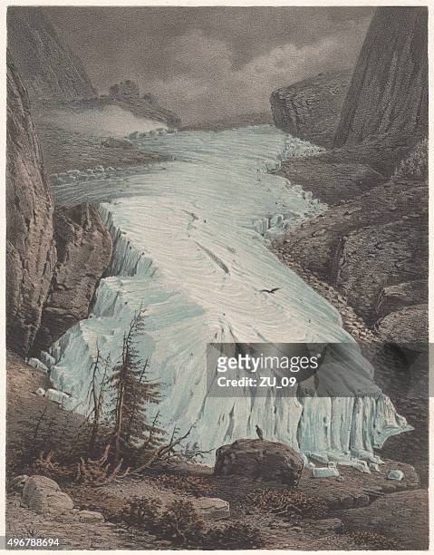 illustrations, cliparts, dessins animés et icônes de rosenlaui glacier en allemand peintre carl rorbach, publié en 1861 - glacier