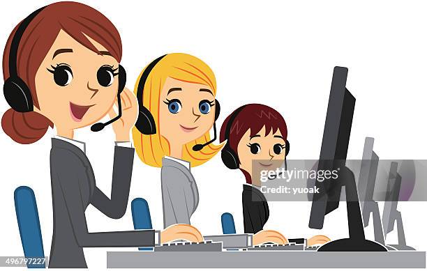 customer service women - three people stock illustrations