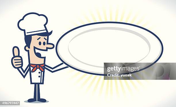 chef holding a blank dinner plate - chef stock illustrations