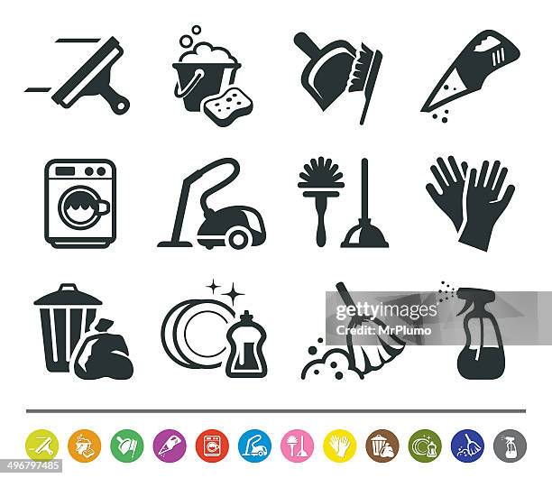 stockillustraties, clipart, cartoons en iconen met cleaning icons | siprocon collection - bezem