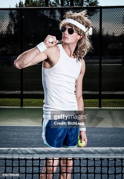 retro tennis player - mullet haircut stock pictures, royalty-free photos & images