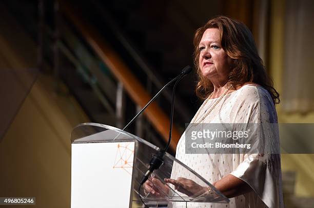 Gina Rinehart, billionaire and chairman of Hancock Prospecting Pty, pauses during the International Mining And Resources Conference in Melbourne,...