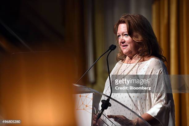 Gina Rinehart, billionaire and chairman of Hancock Prospecting Pty, speaks during the International Mining And Resources Conference in Melbourne,...