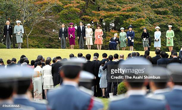 Emperor Akihito, Empress Michiko, Crown Prince Naruhito, Crown Princess Masako, Prince Akishino, Princess Kiko of Akishino, Princess Mako of...