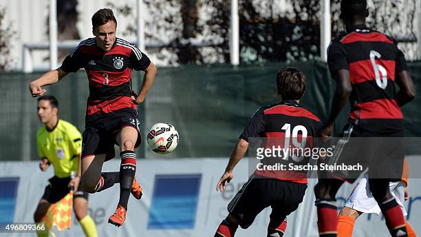Dominik Franke of Germany plays the ball during the U18 four nations friendly tournament match between Netherlands and Germany at Emirhan Sport...