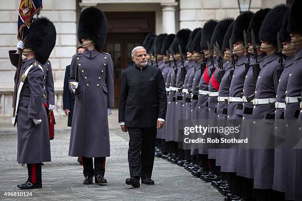 Indian Prime Minister Narendra Modi inspects a Guard of Honour on November 12, 2015 in London, England. Modi began a three-day visit to the United...