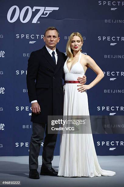 British actor Daniel Craig and French model and actress Lea Seydoux attend premiere of new film "Spectre" directed by British actor and director Sam...