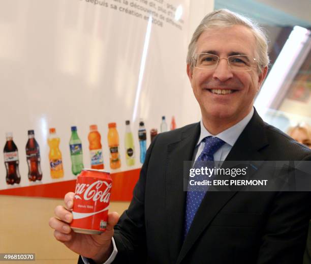 Coca-Cola Entreprise Europe head Hubert Patricot poses on November 12, 2015 in Grigny, near Paris,during the inauguration of a new assembly line at a...