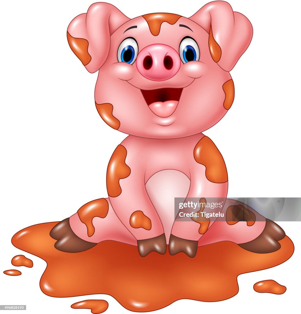 Cerdo De Dibujos Animados Jugar En Un Charco De Lodo Ilustración de stock -  Getty Images