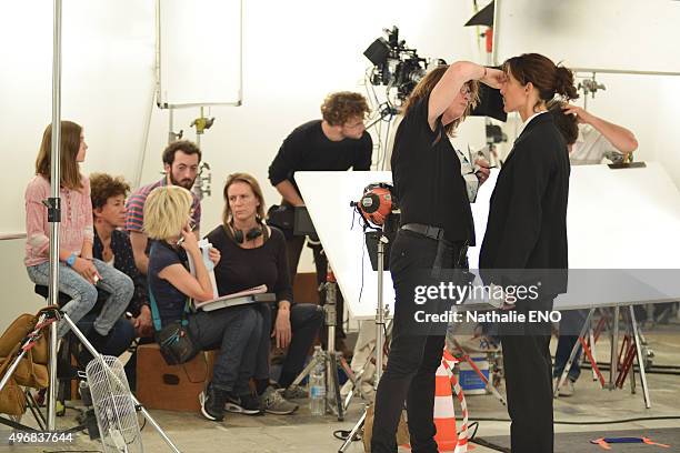 Actress Sophie Marceau is photographed filming ARTE "Une histoire d'ame" for Self Assignment on October 23, 2015 in Paris, France.