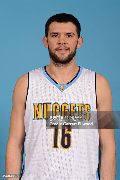 Kostas Papanikolaou of the Denver Nuggets poses for a head shot on November 10, 2015 at the Pepsi Center in Denver, Colorado. NOTE TO USER: User...