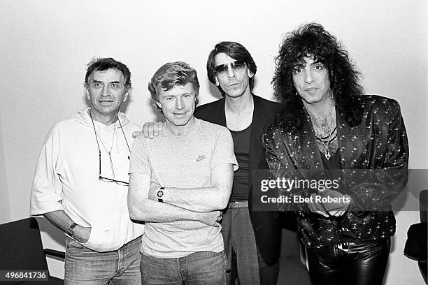 Bill Graham, Dave Edmunds, Richard Belzer and Paul Stanley on the Richard Belzer Show at DIR Studios in New York City on September 25, 1985.