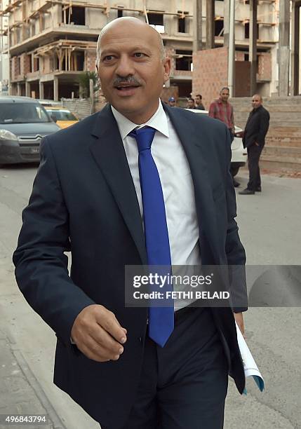 Ridha Belhaj, Executive Board member and Chief of Staff of the Tunisian president arrives for a meeting for the Executive Bureau of the Nidaa Tounes...