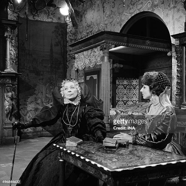 Judith Magre and Eleonore Hirt on the shooting of the drama "The assassination of the duke of Way" realized by Guy Lessertisseur.