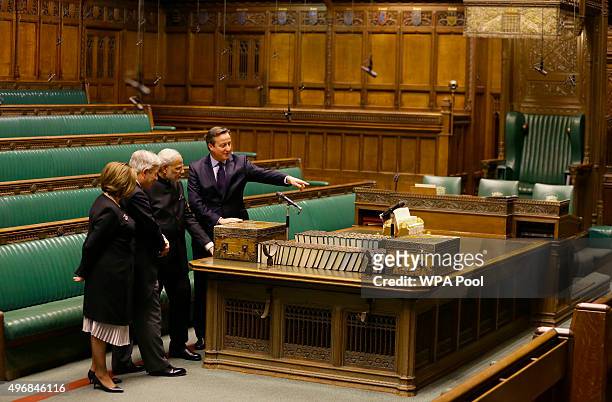 British Prime Minister David Cameron with Indian Prime Minister Narendra Modi , Britain's Speaker of the House of Commons John Bercow and Speaker...