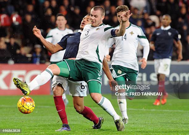 France Under-21's midfielder Corentin Tolisso vies with Northern Ireland's Under-21's Luke McCullough during the UEFA European Under-21 Championship...