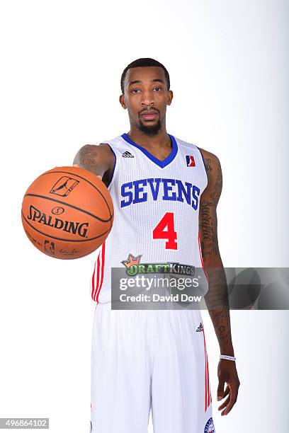 Jordan McRae of the Delaware 87ers poses for a photo during Media Day on November 10, 2015 at the Delaware Tech Collage in Newark, Delaware. NOTE TO...