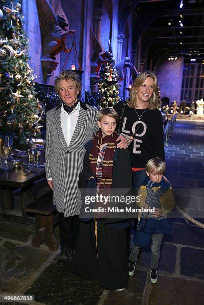 Rod Stewart, Penny Lancaster and family attend the Launch Of Hogwarts In The Snow at Warner Bros. Studio Tour London on November 12, 2015 in Watford,...