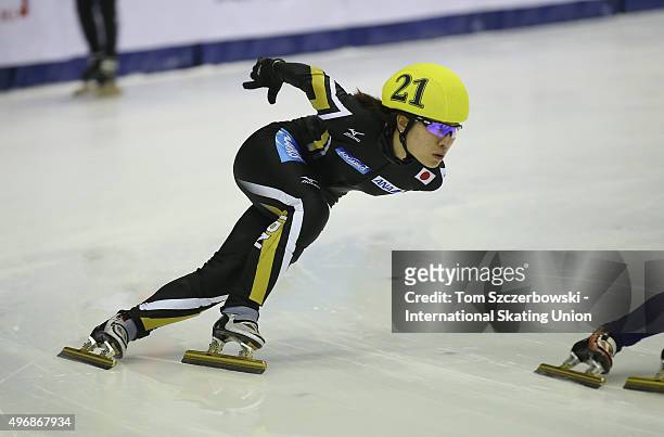 Yui Sakai of Japan competes on Day 2 of the ISU World Cup Short Track Speed Skating competition at MasterCard Centre on November 8, 2015 in Toronto,...