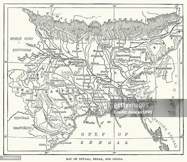 map of bengal, behar and orissa - west bengal stock illustrations
