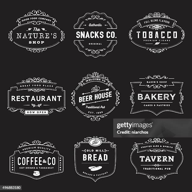 stockillustraties, clipart, cartoons en iconen met vintage style shop insignia - bar gebouw