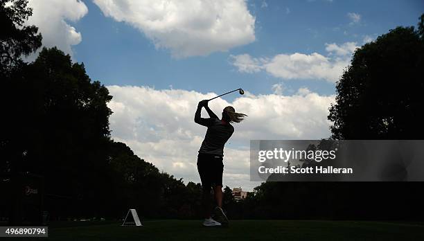 Suzann Pettersen of the Norway hits her tee shot on the 13th hole during the first round of the Lorena Ochoa Invitational Presented By Banamex at the...