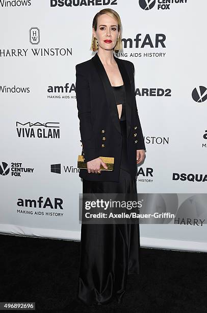 Actress Sarah Paulson arrives at amfAR's Inspiration Gala Los Angeles at Milk Studios on October 29, 2015 in Hollywood, California.