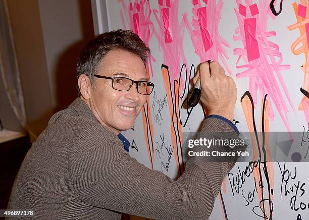 Tim Daly signs the wall at AOL BUILD presents: Tim Daly discusses "The Daly Show" at AOL Studios In New York on November 12, 2015 in New York City.