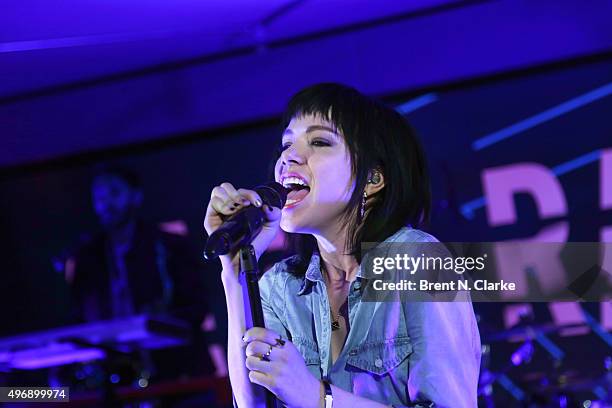 Singer Carly Rae Jepsen performs on stage at Macy's Herald Square on November 12, 2015 in New York City.