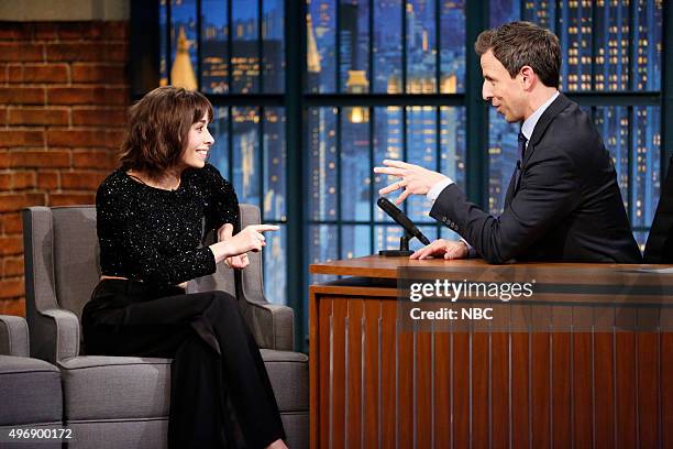 Episode 287 -- Pictured: Actress Cristin Milioti during an interview with host Seth Meyers on November 11, 2015 --