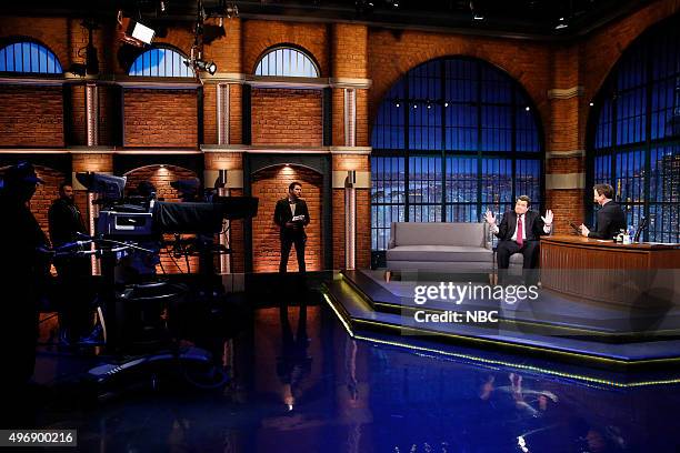 Episode 287 -- Pictured: Fox Business Networks Neil Cavuto during an interview with host Seth Meyers on November 11, 2015 --