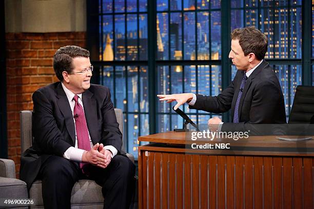 Episode 287 -- Pictured: Fox Business Networks Neil Cavuto during an interview with host Seth Meyers on November 11, 2015 --