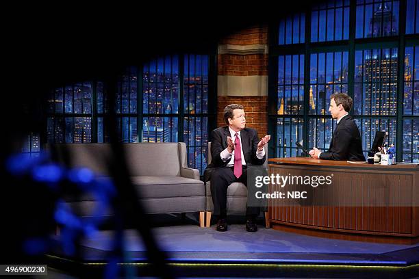 Episode 287 -- Pictured: Fox Business Networks Neil Cavuto during an interview with host Seth Meyers on November 11, 2015 --