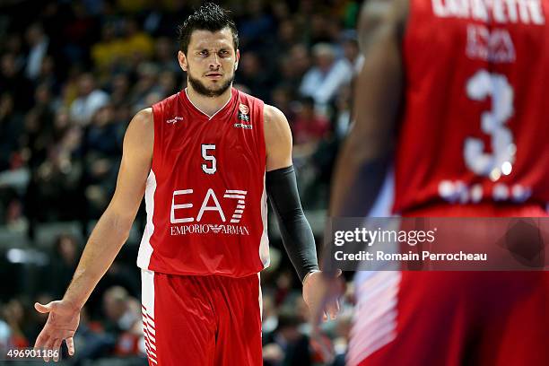 Alessandro Gentile for EA7 Emporio Armani Milan gestures during the Turkish Airlines Euroleague regular season date 5 game between CSP Limoges and...