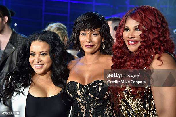 Mel B poses with Cheryl James and Sandra Denton of Salt-N-Pepa at the VH1 Big Music in 2015: You Oughta Know Concert at The Armory Foundation on...